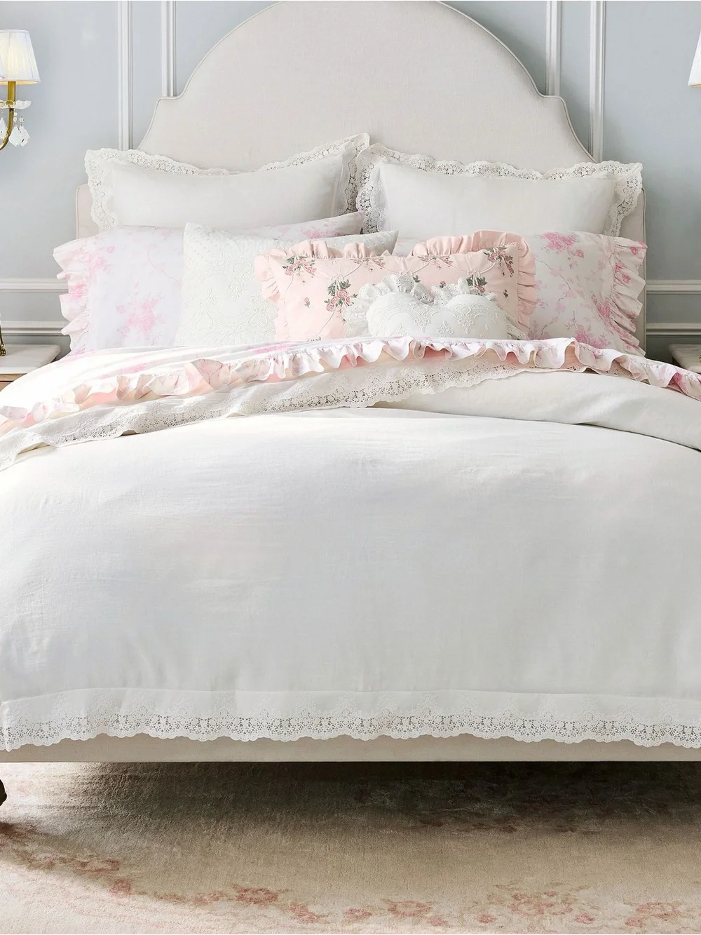 NWT Pottery Barn LoveShackFancy Pink La Vie en Rose Ruffle Sheet Set Queen